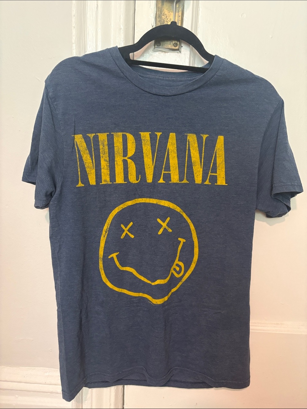 NIRVANA Blue Tee with Yellow Smiley Logo
